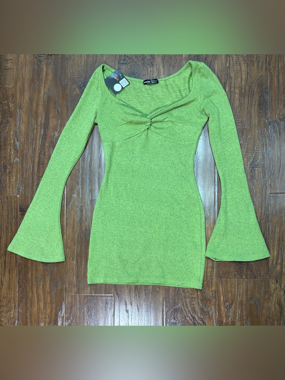 SHEIN Lime Green Long-Sleeve Twist-Front Mini Dress